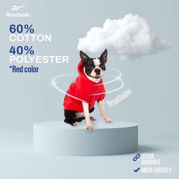 NWT Reebok Dog Hoodie – Fleece Dog Sweater with Leash Hole, Cold Winter Red - Picture 8 of 10